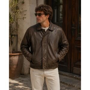 Chess King Jacket Mens‎ 46 Brown Leather Vintage Biker Bomber Gorpcore